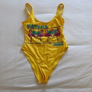 Yellow Havana Cuba Flamingo One-Piece Swimsuit